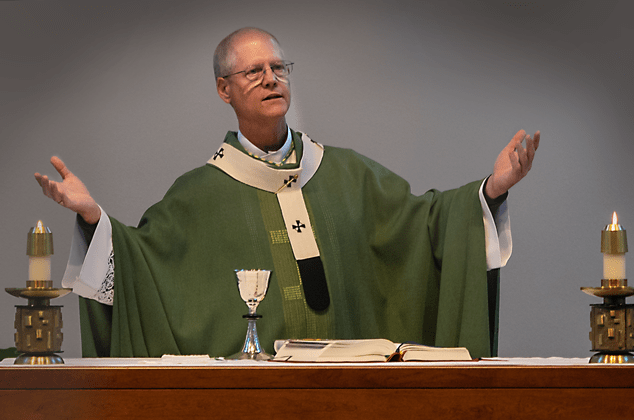 Archbishop Etienne in green, ordinary time vestments